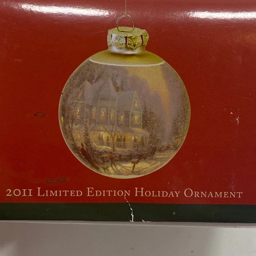 Thomas Kinkade Limited Edition‎ 2011 Holiday Ornament Winter Cottage Scene Glass